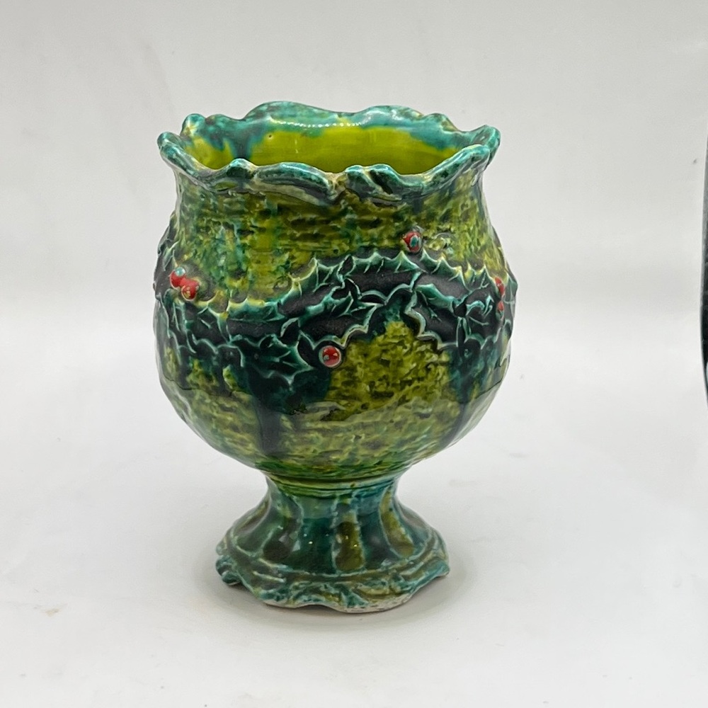 a Vintage Napco Christmas Holly & Berries Pedestal Planter,